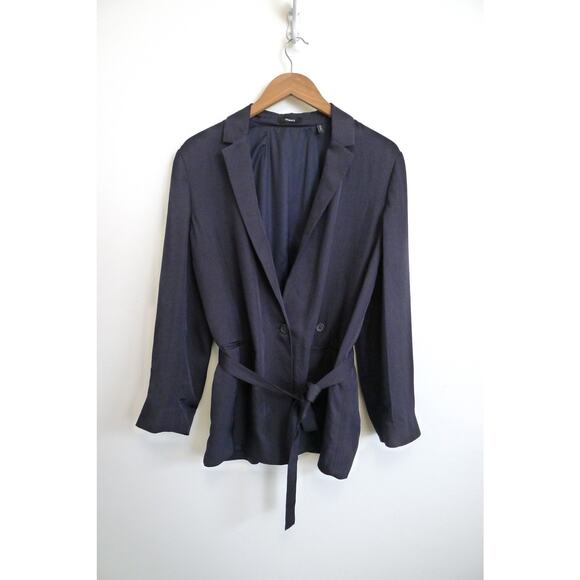 THEORY Elastic Back Washed Twill Belted Jacket Blazer Machine Washable 12 $425 - Picture 7 of 14